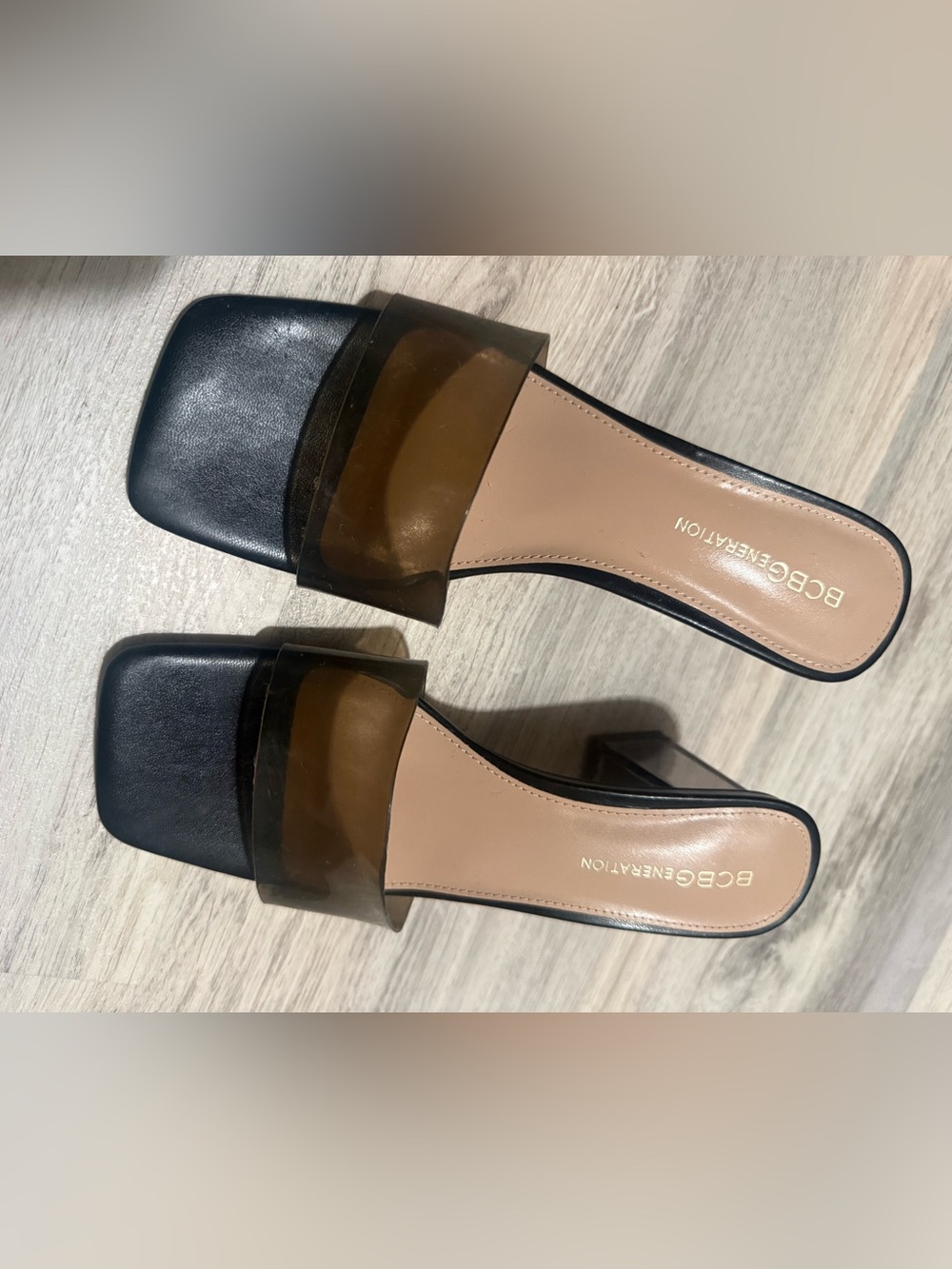 Women's Black Slide Sandals with Smoky Brown Strap - Picture 2 of 3